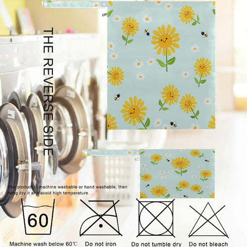visesunny 2Pcs Sunflower Bee Daisy Green Leaf Wet Bag with Zippered Pockets Washable Reusable Roomy