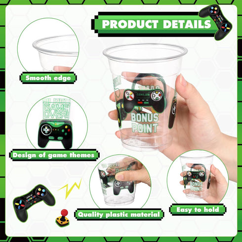 50 Pcs Video Game Plastic Cups, 12 Oz Gaming Birthday Party Disposable Cups for Kids and Adults