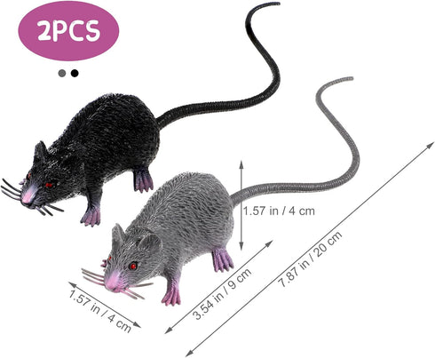LUOEM 2pcs Lifelike Fake Mouse, Realistic Mice Toy for Halloween Prank Decorations (Black, Gray)