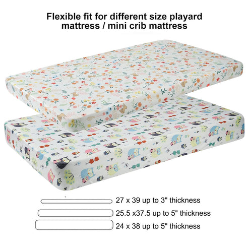 Pack 2 Pack Set Onacosht n Play Fitted Sheets for Baby Girl Soft Jersey Knit Sheets for Mini Crib Mattress and Playard