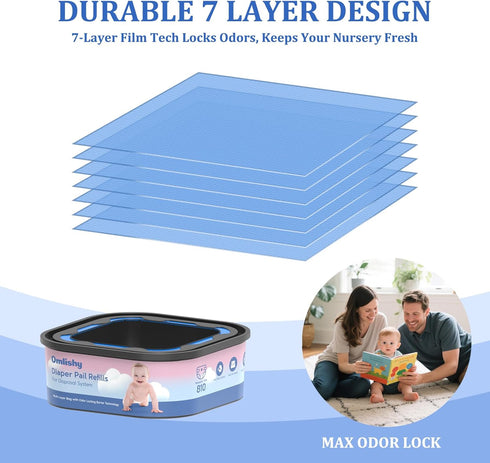 Omlishy 810 4 Pack Jumbo Square Bags Refill Compatible with Diaper Genie Compact, Select Pails (Not Fit Classic), Max