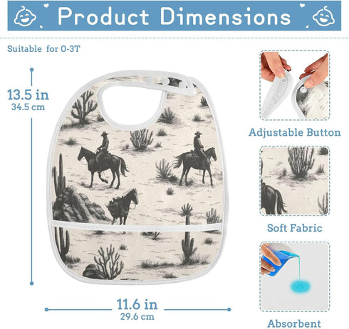 WELLDAY 5 Pack Baby Bibs for Boy and Girls Cotton Adjustable Newborn Bibs for Drooling & Teething, Wild West Cowboys