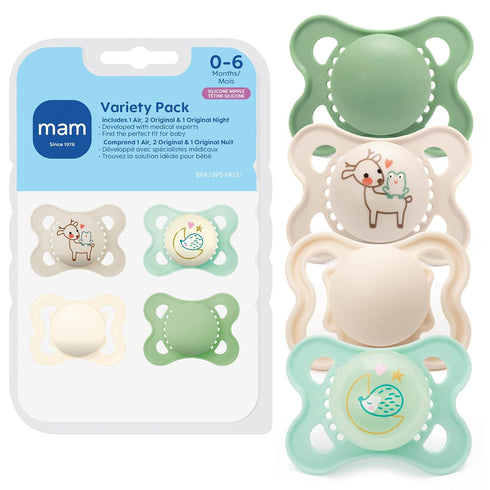 MAM Variety Pack Baby Pacifier, Includes 3 Types of Pacifiers, Nipple Shape