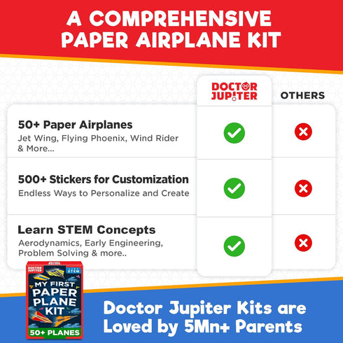 6+ 50+ 500+ 6-7-8-9-10 Doctor Jupiter My First Paper Airplane Book Kit for Kids Ages | Make & Fly Paper Airplanes