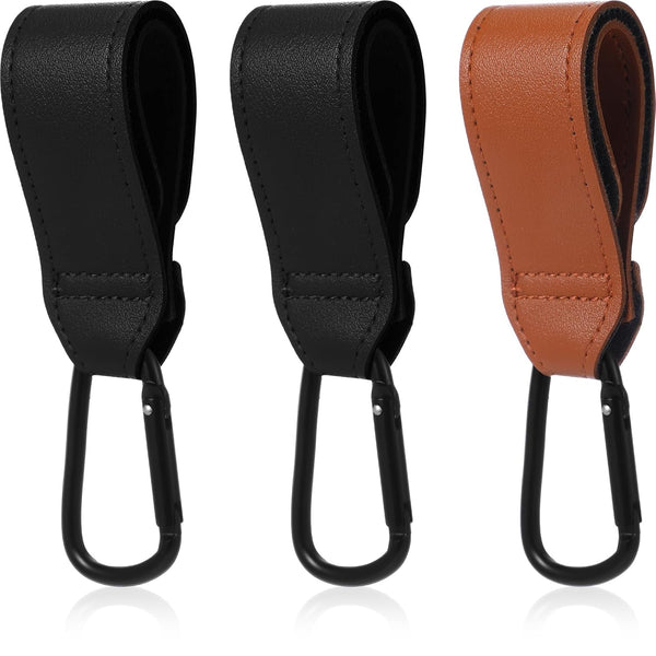 Colingmill 3 Pieces Stroller Hooks, Black and Brown Hanging Multi Functional Strap with