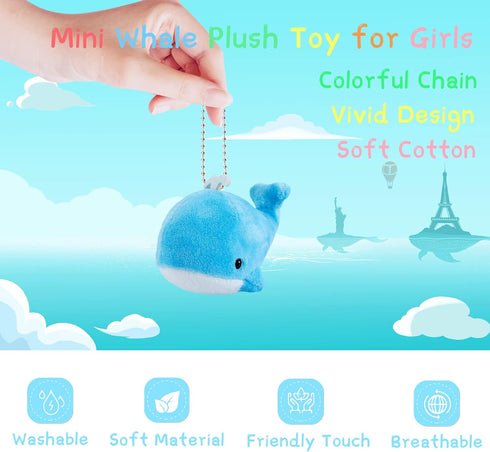 Whale Plush Toy Set BB Funhouse 6 Packs Soft Easter Animal Stuffed Plush Key Chain Set for Kids, 3.14inch