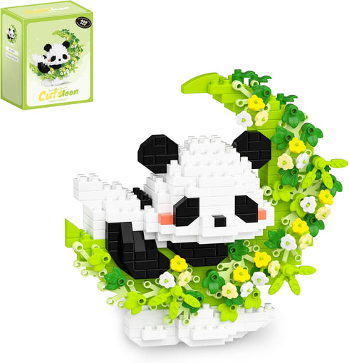 QISHOUTING Mini Panda Building Blocks with Flowers,Flowers Mini Building Set,Animal Micro Building