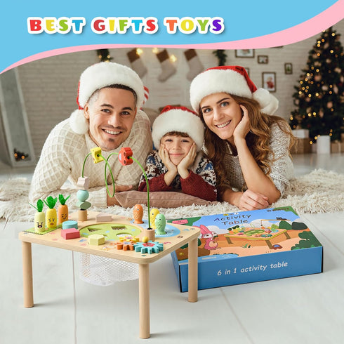 6 1 1st WINGYZ Activity Table, in Wooden Montessori Activity Center with Bead Maze Shape Sorter Fishing Game, Kids