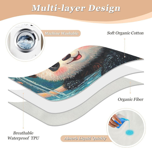 Yoogain 52" 34" Cartoon Panda Retro Bathtub Bed Underpads Waterproof Washable Potty Training Cover Breathable Pee Mats