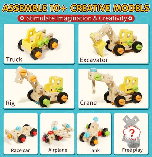 Set Toolbox, 3 4 5 Lehoo Castle Kids Tool with Wooden Toys for Years Old Boy Birthday Gift, Construction Play Tools