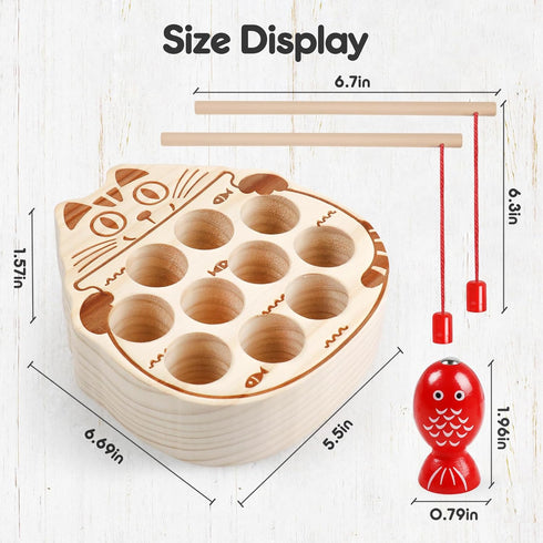 Wooden Magnetic Fishing Game for Toddlers 1-3 - Montessori Learning Toys for Fine Motor Skills, Birthday Gift