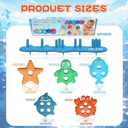Qurylio 3 4 5 Suction Baby Bath Toys, Mold Free Silcone Shape Sorting & Stacking Bathub Toy, Sensory Toys & Best Gift
