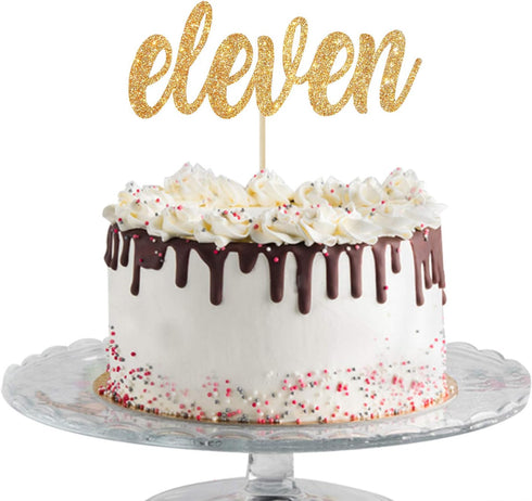 Eleven Cake Topper for Happy 11th Birthday or Anniversary Party Decor - Mixed Gold Glitter Decoration Supplies