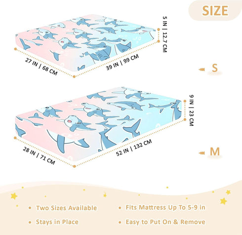 CZXW Hammerhead 52" 28" Cartoon Sharks Crib Sheets Fitted x Natural Cotton Soft & Breathable for Baby Crib Mattress