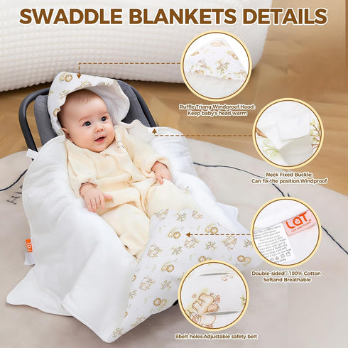 Newborn,35"x35"Universal LAT LEE AND TOWN Winter Baby Car Seat Blanket for Baby Wrap Blanket with Ruffle Hood,Winter
