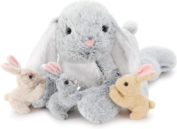 Large Bunny Stuffed Animal 24" - 4Pcs Plush Toy Gifts for Kids, Cuddly Mommy Bunny with 3 Small Bunnies