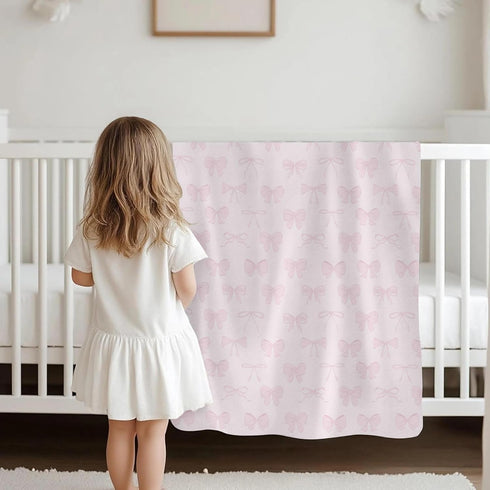 Selgkds 30x40inch Pastel Pink Bows Baby Blankets for Girls Preppy Girly Ribbons Swaddle Receiving Blanket Toddlers