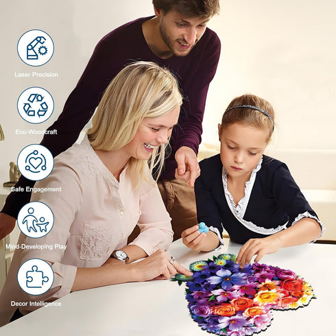 200 Wooden Puzzles for Adults, Heart Flower Piece Unique Shaped Wood Puzzle, Creative Wooden Jigsaw Puzzle Gift, Family
