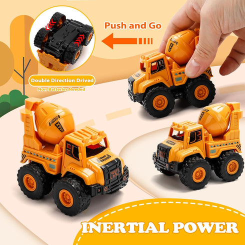 Lovinkiki 1-3, Set Bulldozer, 2 3 4 5 Construction Truck Toys for Toddlers Push and Go Toy Vehicles with Mixer, Dump