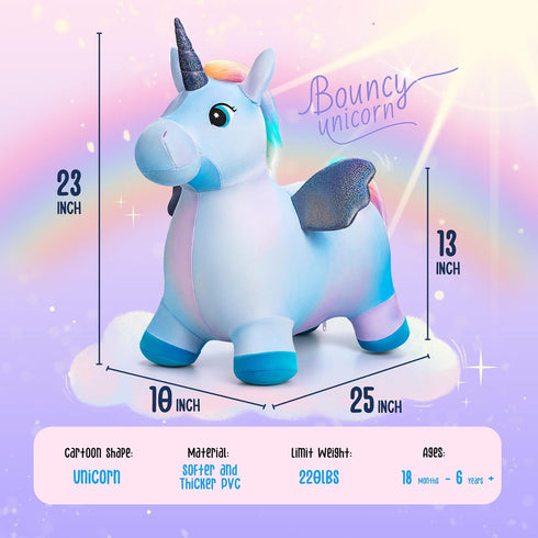 EVERICH TOY Unicorn Bouncy Horses, Inflatable Plush Hopping Toy for Toddlers, Outdoor & Indoor Bouncy Animals Gift