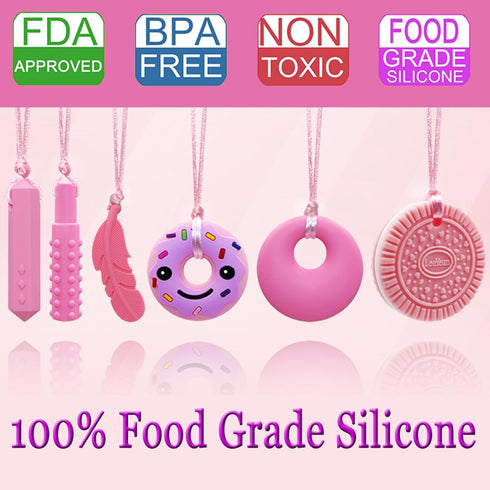 6 Pack Chew Necklaces for Sensory Kids, Silicone Chewy Necklace for Children with Autism, ADHD, SPD, Chewing, Autism