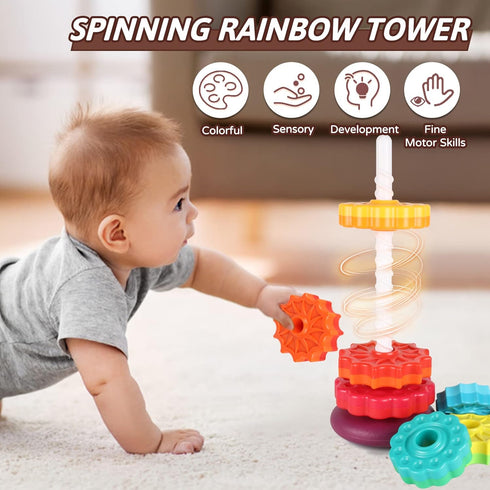 Spinning Toy, Rainbow Stacking Toys for Toddlers 1-3, Ring Stacker Baby Toys, Montessori Autism Sensory Toy