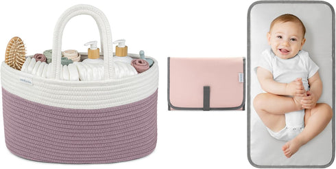 Comfy Cubs Rope Diaper Caddy Organizer and Baby Changing Pad Compact Size