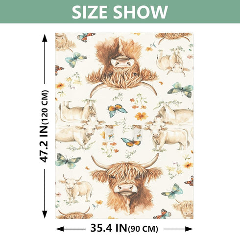 Dalzium Watercolor Highland Cow Cattle Butterfly Car Seat Cover Baby, Carseat Canopy Cover for Girl Boy, Breathable