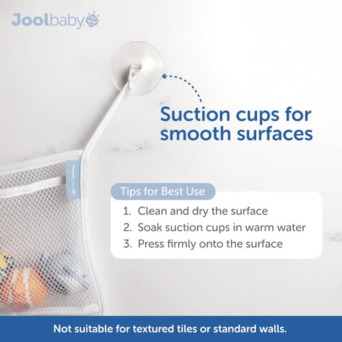 Jool Baby Bath Toy Storage Bag Mesh Holder for Kids Bathtub Toys Suctions to Wall, Machine Washable