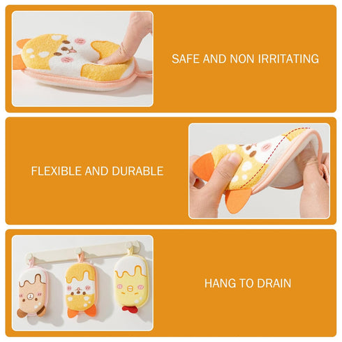 Generic 3Pcs Baby Washcloths Super Absorbent Soft Wash Mitt Cute Cartoon Animal Gentle Scrub for Baby Toddler Kids Bath