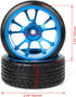 Mxfans 4Pcs Plastic Tires & Blue 10-Spokes Aluminum Wheel Rims for RC 1:10 On-Road Car