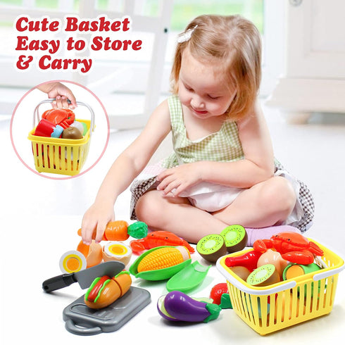 Kids Kitchen Pretend Play Accessories Set, 32 Items Stainless Steel Pots and Pans with Rack Organizer, Cooking Utensils