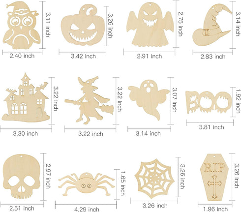 Max Fun 60PCS Halloween Crafts, Painting Wooden Slices Cutouts for Kids DIY Hanging Decorations
