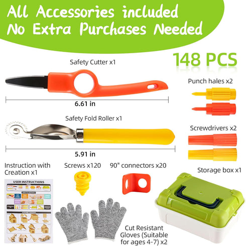 Zitranse Cutter,148 Girls,5 6 7 9,Building Set,Ageds 4+ Cardboard Cutting Tools for Kids with Storage box,Safe DIY PCS