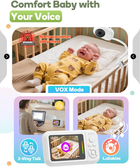 Elzeeo 2.8 2-Way Baby Monitor with Camera and Audio, Wireless Baby Monitor No WiFi with Auto Night Vision, VOX, Audio