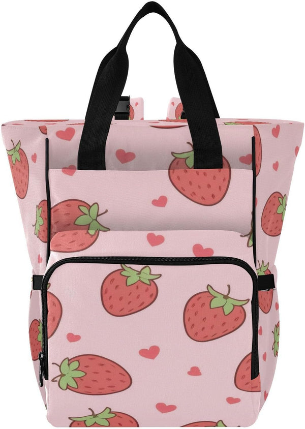 YANENDIE Cute Pink Strawberry Diaper Bag Backpack, Unisex Travel Baby Backpack Diaper Bags