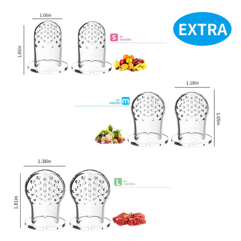 Food Feeder Baby Fruit Pacifier (3 Pcs) with 6 Different Sized Silicone Pacifiers, 90ML Spoons Clip, Infant Teething