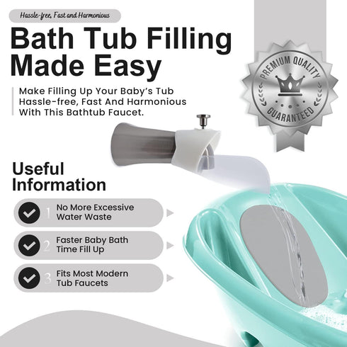 Bath Helper - Bath Tub Faucet Extender, Guides Water Directly from Faucet to Baby Bath Tub Without Splashing (Clear