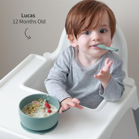 Baby Bowl and Spoon Set, Silicone Baby Food Bowl with Suction and Lid, Self Feeding Essentials for 6+ Months, Rose
