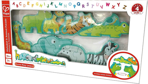 Hape Wooden Animal Parade Building Blocks Alphabet Puzzle Playset - Educational for Children 3 Years and Up