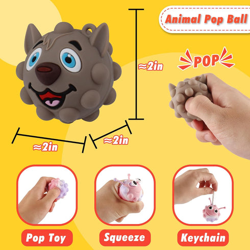 24 PACK 3D KissFree Animal Pop Balls Party Favors for Kids, Pop Fidget Balls Toys Bulk, Gifts for Boys & Girls, Goodie