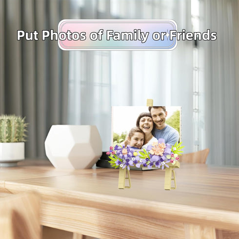 WULOBOOI Set, Mini Flowers Picture Frame Building Desk Decor Block Easel for Message Stickers and Painting Photo Frame