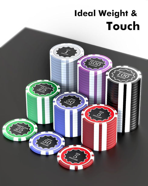 Poker Chips with Denominations - 300-pcs 11.5g Weighted Casino Chips Set with Aluminum Case