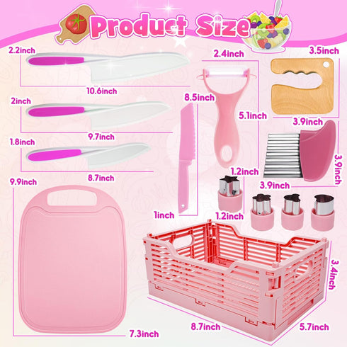 Windidi Set 3 4 5 6 7 8 9 10 Set, Kids Kitchen Knife for Real Cooking & Basket,Montessori Toys for Year Old Girls