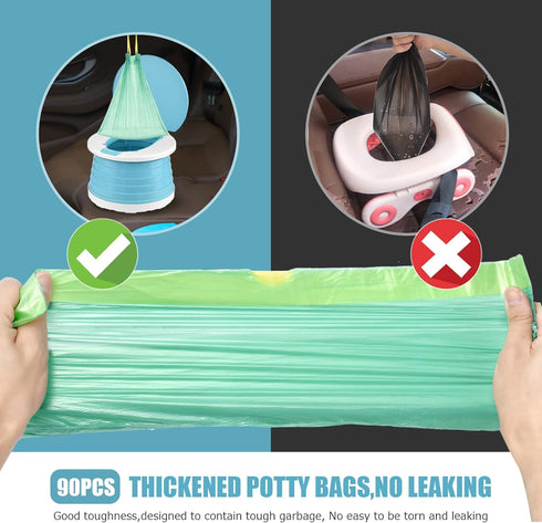 90 (18 20INCH) VISATOR Portable Travel Potty Chair Liners Bags Universal with Drawstring, PCS * (Green)