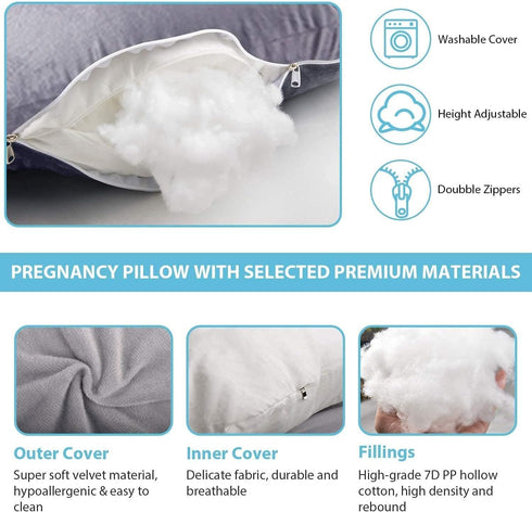 Jcickt Sleeping,59 inch Pregnancy Pillow for Maternity Pillow with Removable Washable Cover,J-Shaped Cooling Full Body