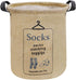 Pop-up Waterproof Cotton Linen Laundry Hampers, Foldable Round Storage Bucket, "SOCKS" Print