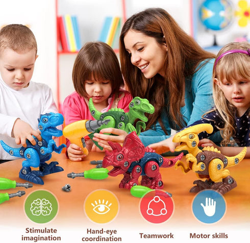 BAODLON Dinosaur Toys for Boys Age 3-7, Take Apart Building Toy with Electric Drill, Educational STEM Gift