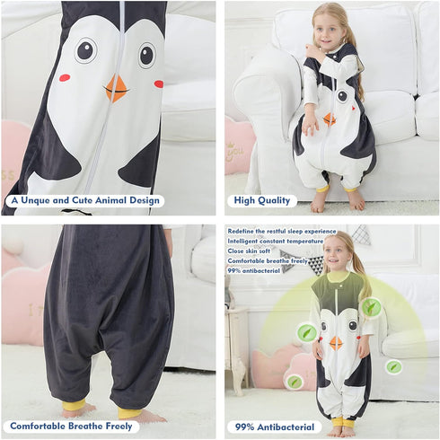 MICHLEY Toddler Sleeping Sack with Feet - Newborn Infant Sleeveless Sleeping Bag, 2-Way Zipper, Penguin, 3-5T