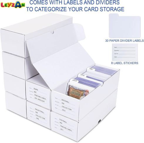 Trading-Card Storage Box, 8-Pack 700 Count Corrugated Cardboard with Dividers & Labels for TCG/Magic Storage